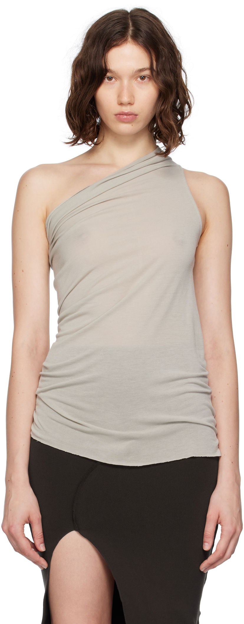 Majica brez rokavov Rick Owens Rick Owens Athena One-Shoulder Tank Top Bež | RP02E4138 JS