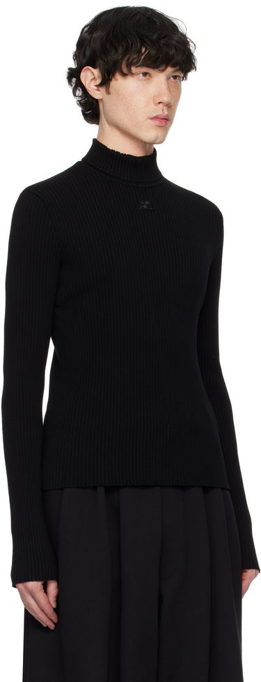 Pleteni pulover Courrèges Courrèges Reedition Rib Knit Mockneck Sweater Črna | PERMPU008FI0001, 1