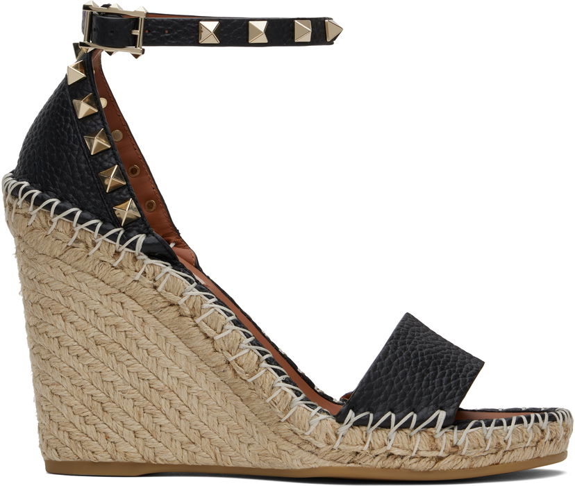 Nega čevljev Valentino Valentino Garavani Double Rockstud Wedge Heeled Sandals Črna | 6W2S0090VTO